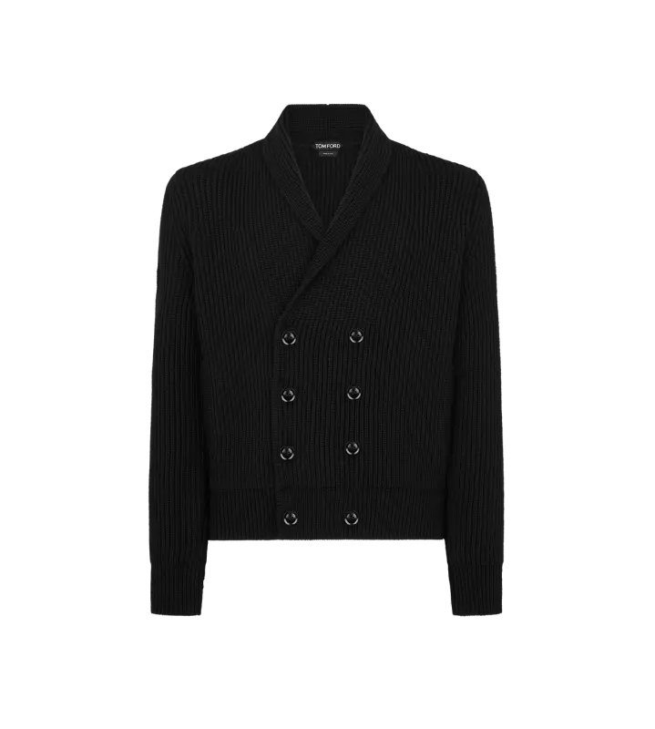 WOOL SILK SHAWL COLLAR CARDIGAN BLACK online